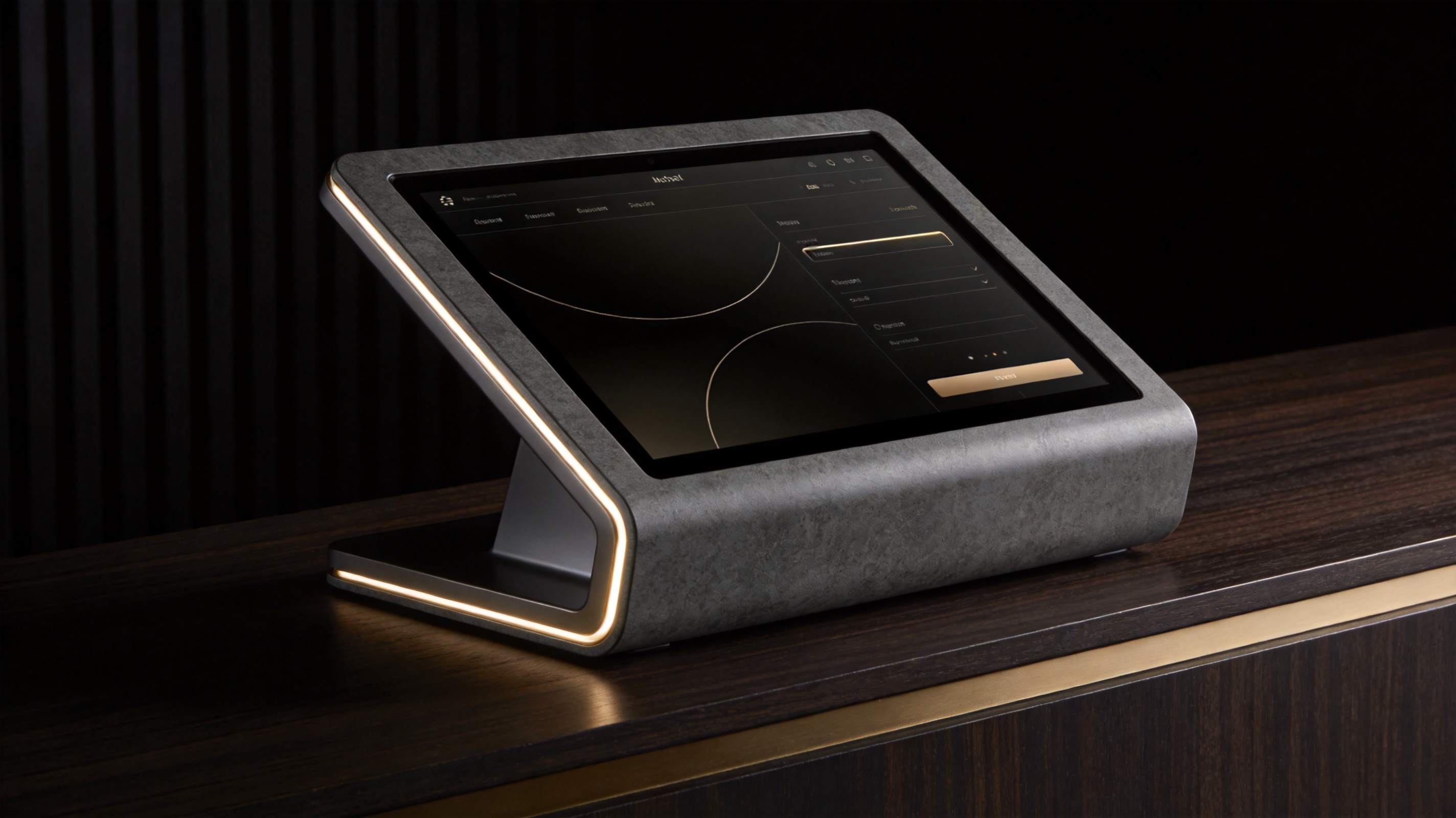 A custom slate-grey countertop ops console designed and built by Maru Systems